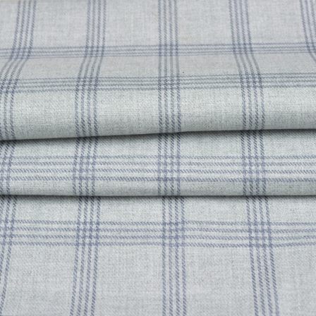 Off White Blue Checks Tweed Wool Fabric-90717