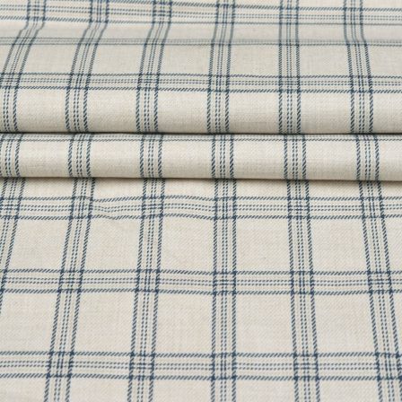 Off White Blue Checks Tweed Wool Fabric-90727