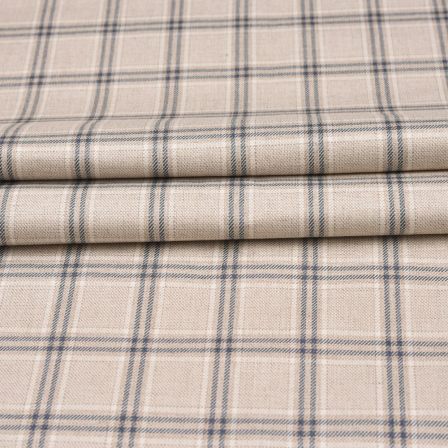 Off White Blue Checks Tweed Wool Fabric-90741
