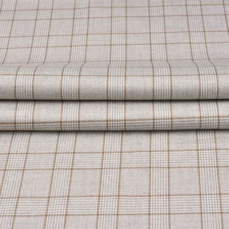 Off White Brown Checks Tweed Wool Fabric-90729