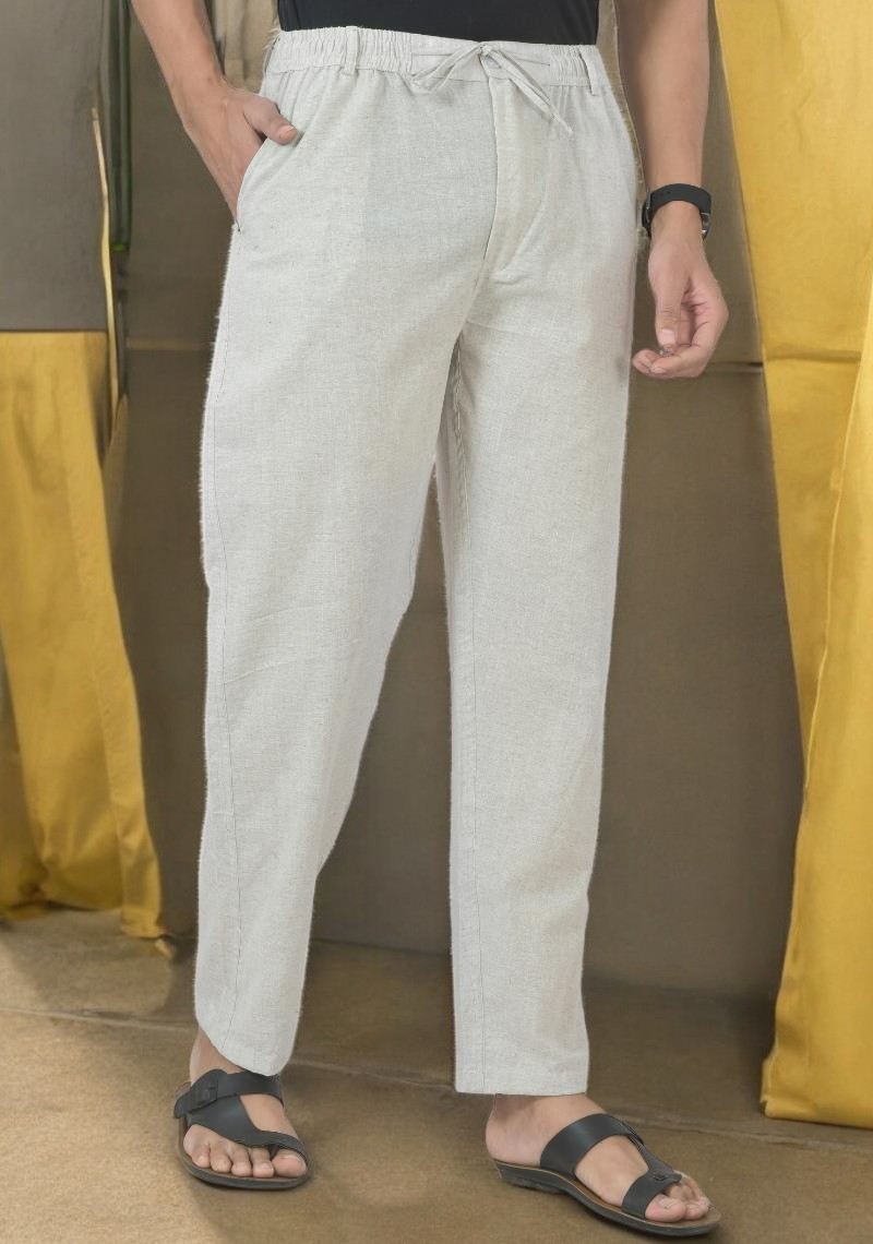 Off White Linen Regular Fit Pant-49414