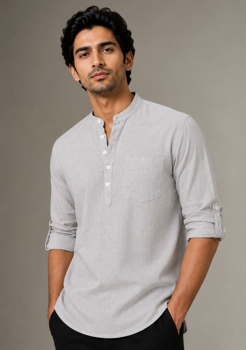 Off White Linen Solid Short Kurta-51018