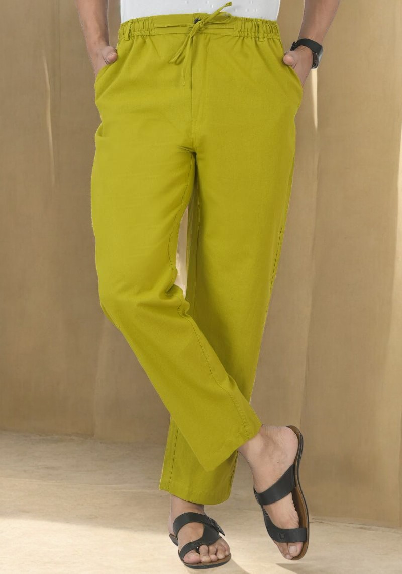 Olive Green Linen Regular Fit Pant-49417