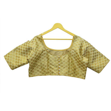 Olive Green and Golden Leaf Silk Brocade Blouse-30125