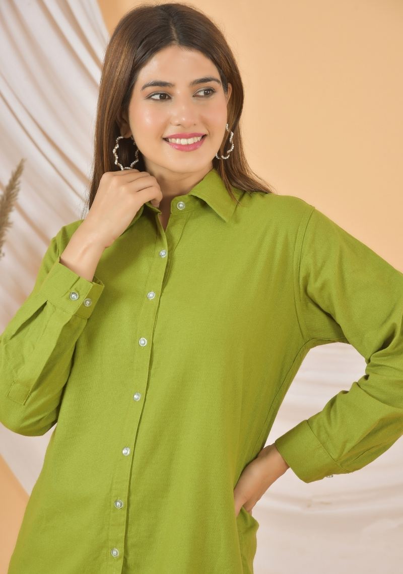 Olive green Airy-Linen Shirt-49156