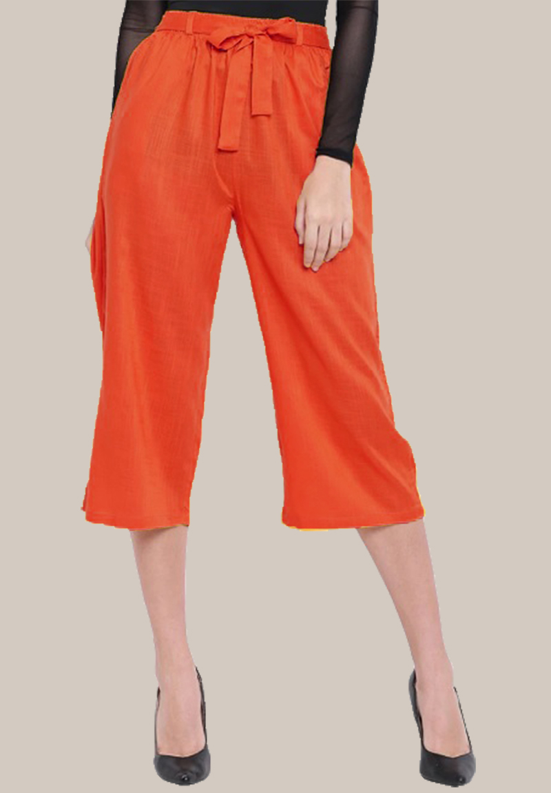 Orange Rayon Solid Women Culottes with Belt-35097