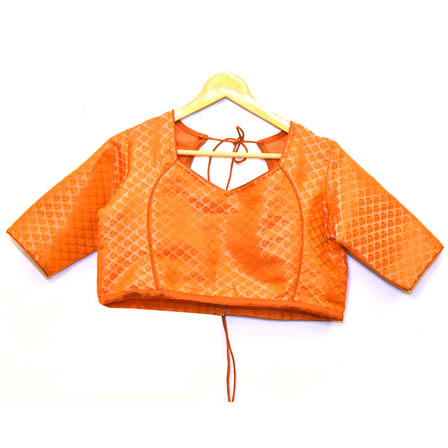 Orange and Golden Leaf Silk Brocade Blouse-30082