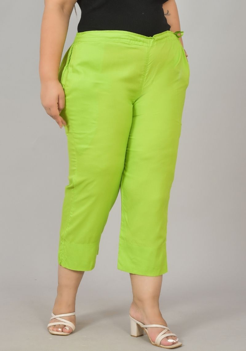 Parrot Green Rayon Plus Size Ankle Length Women Pant-48417