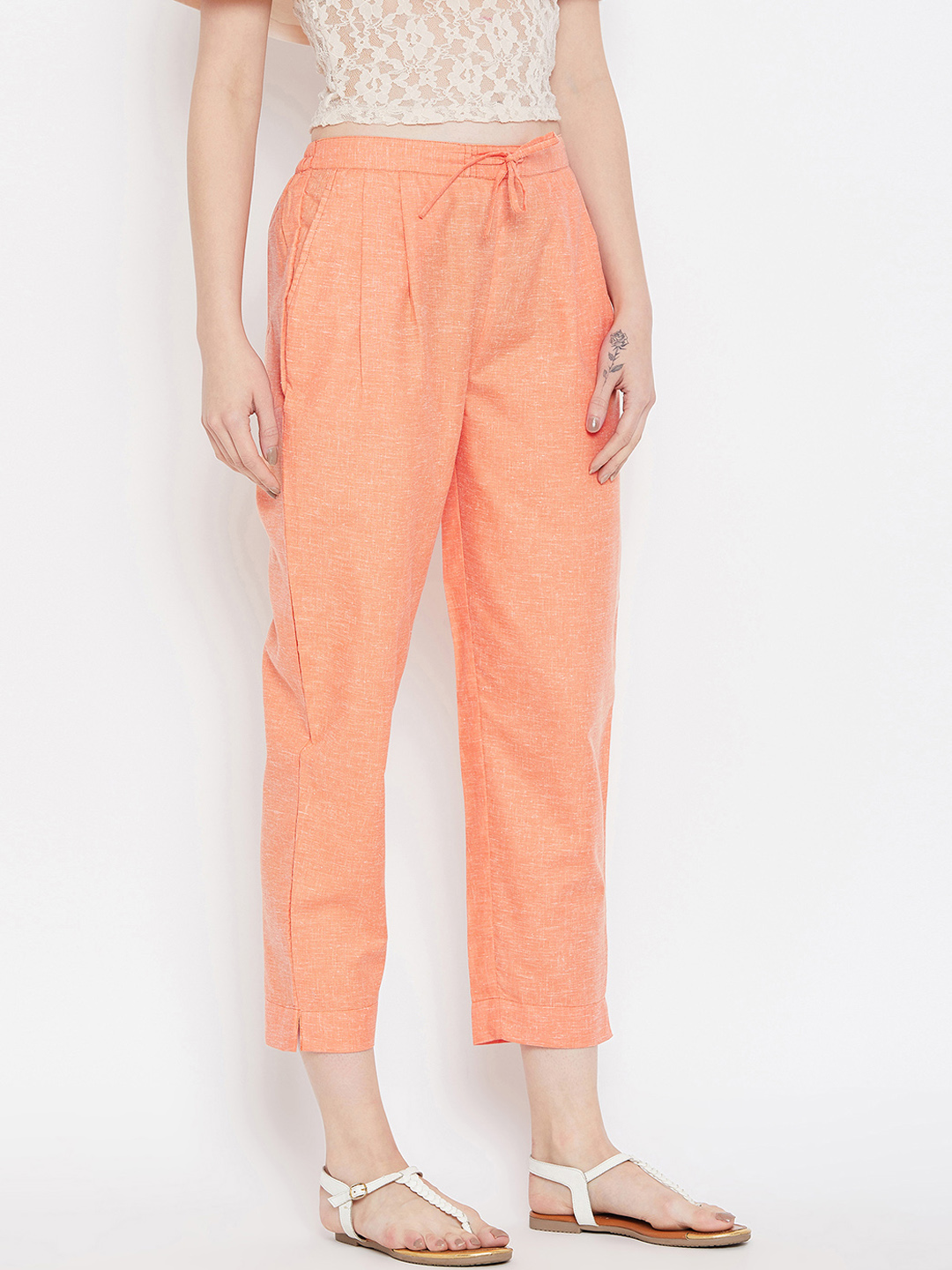 Peach Cotton Cropped Pant-33544