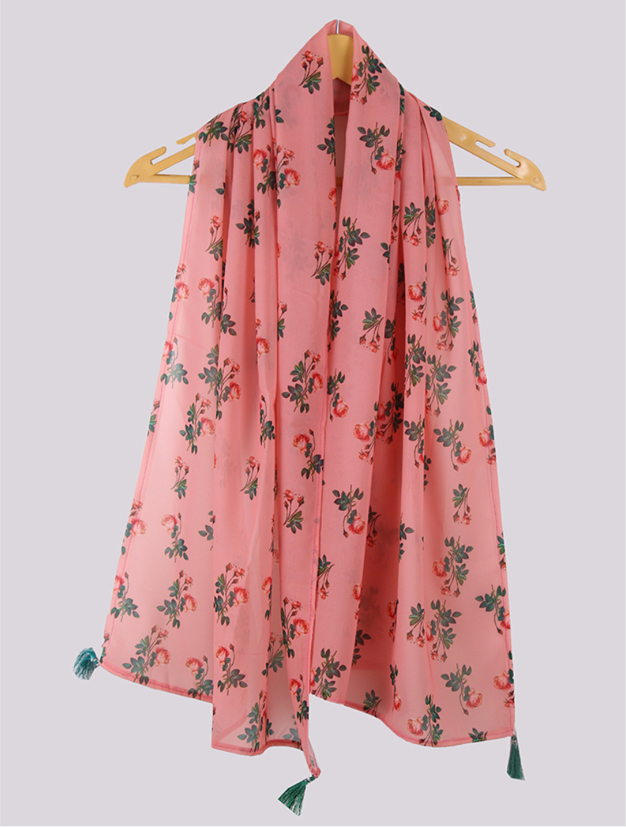 Peach Green Digital Printed Georgette Stole with Tassel-33413