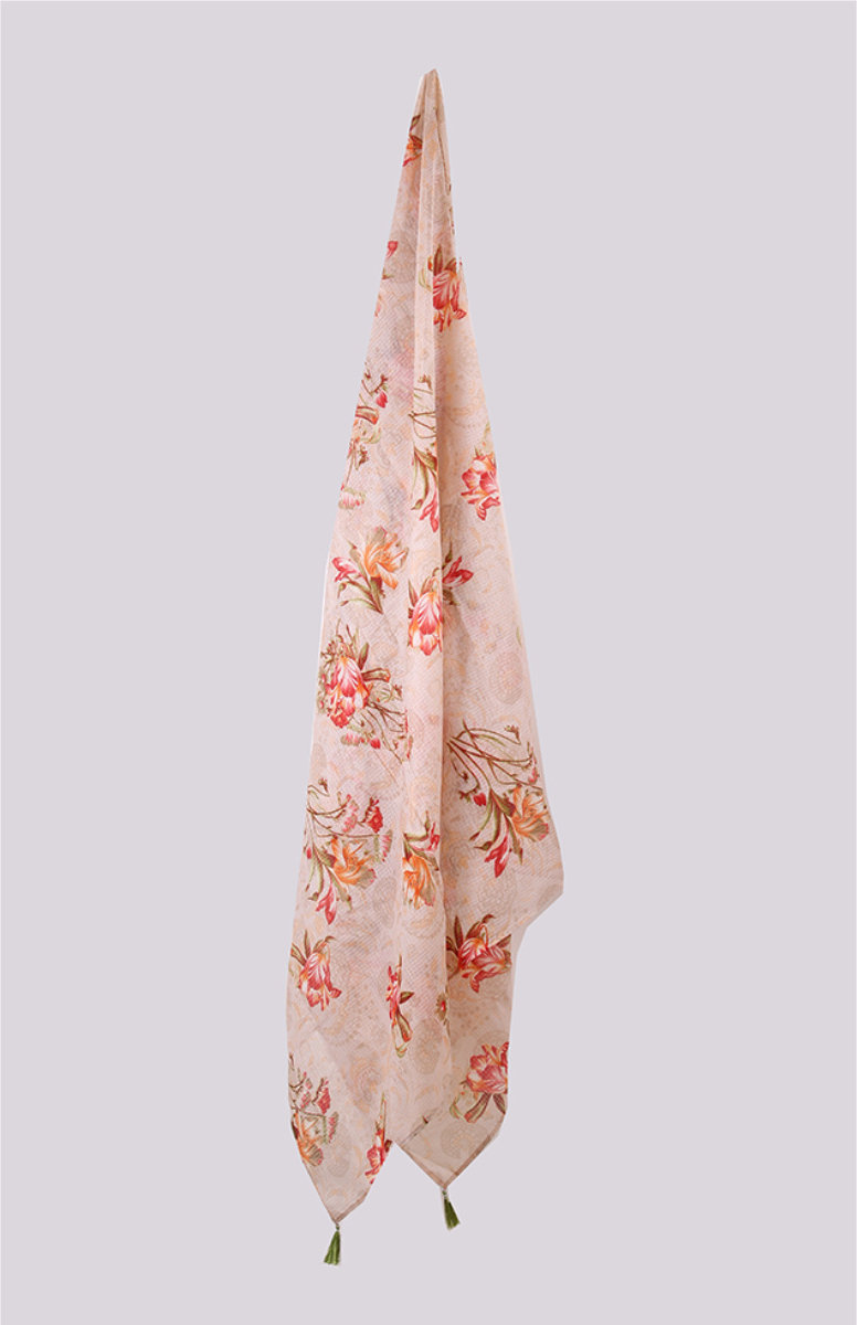 Peach Pink Digital Printed Kota Doria Dupatta with Tassel-33428