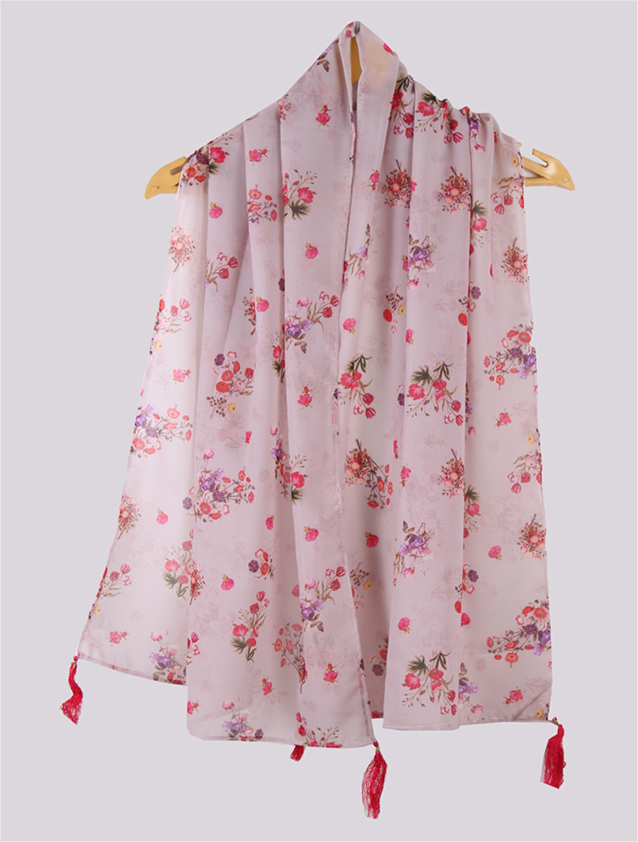 Peach Pink Digital Printed Georgette Stole with Tassel-33401