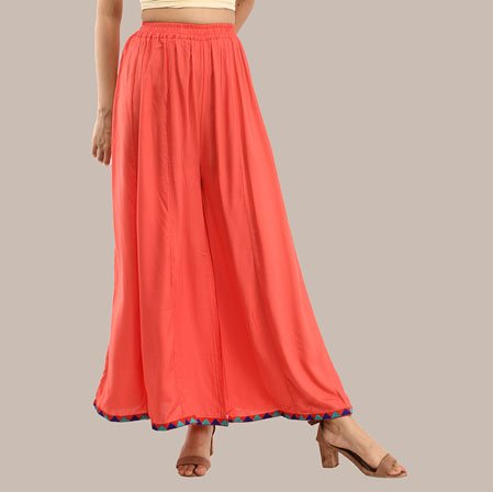 Peach Plain Cotton Palazzo Pant-36318