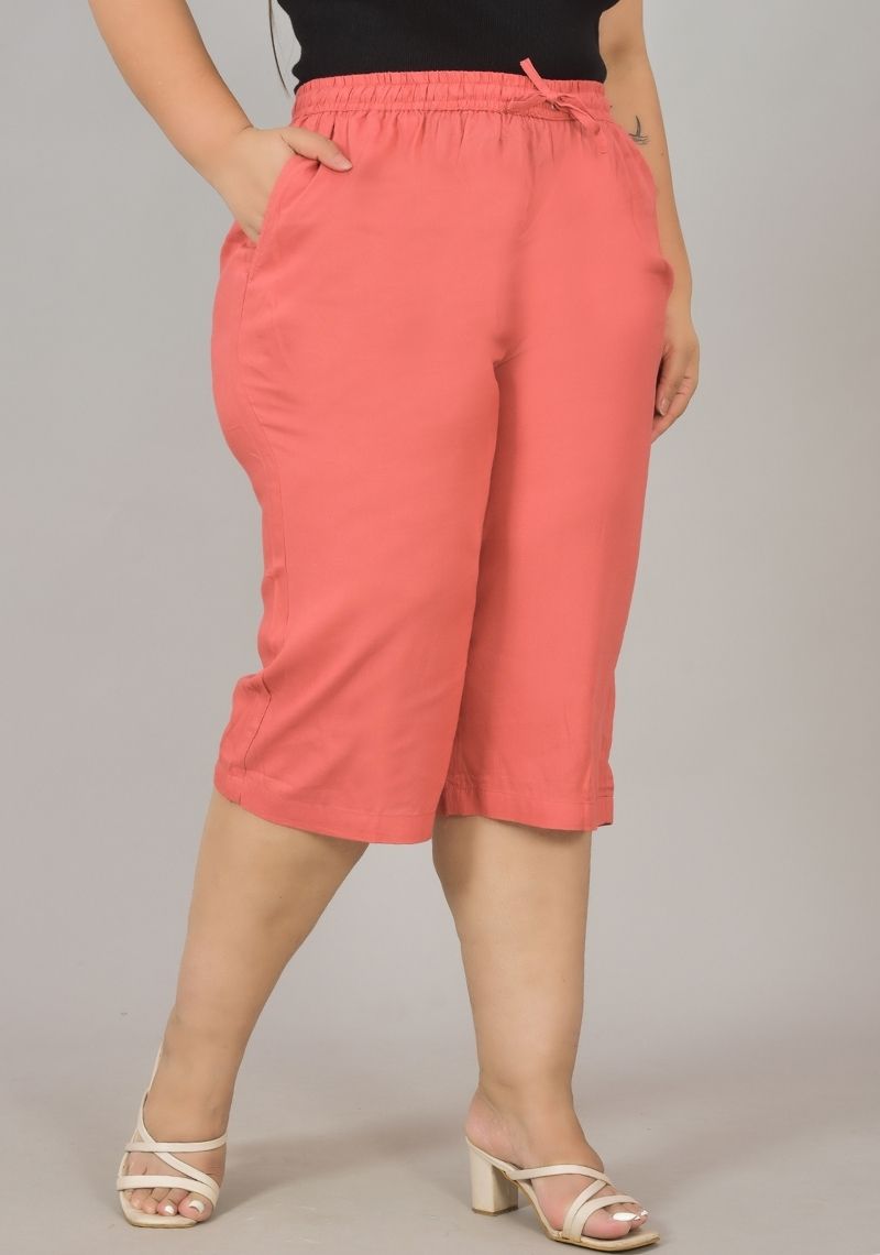 Peach Rayon Plus Size Ethnic Wear Culotte-48419