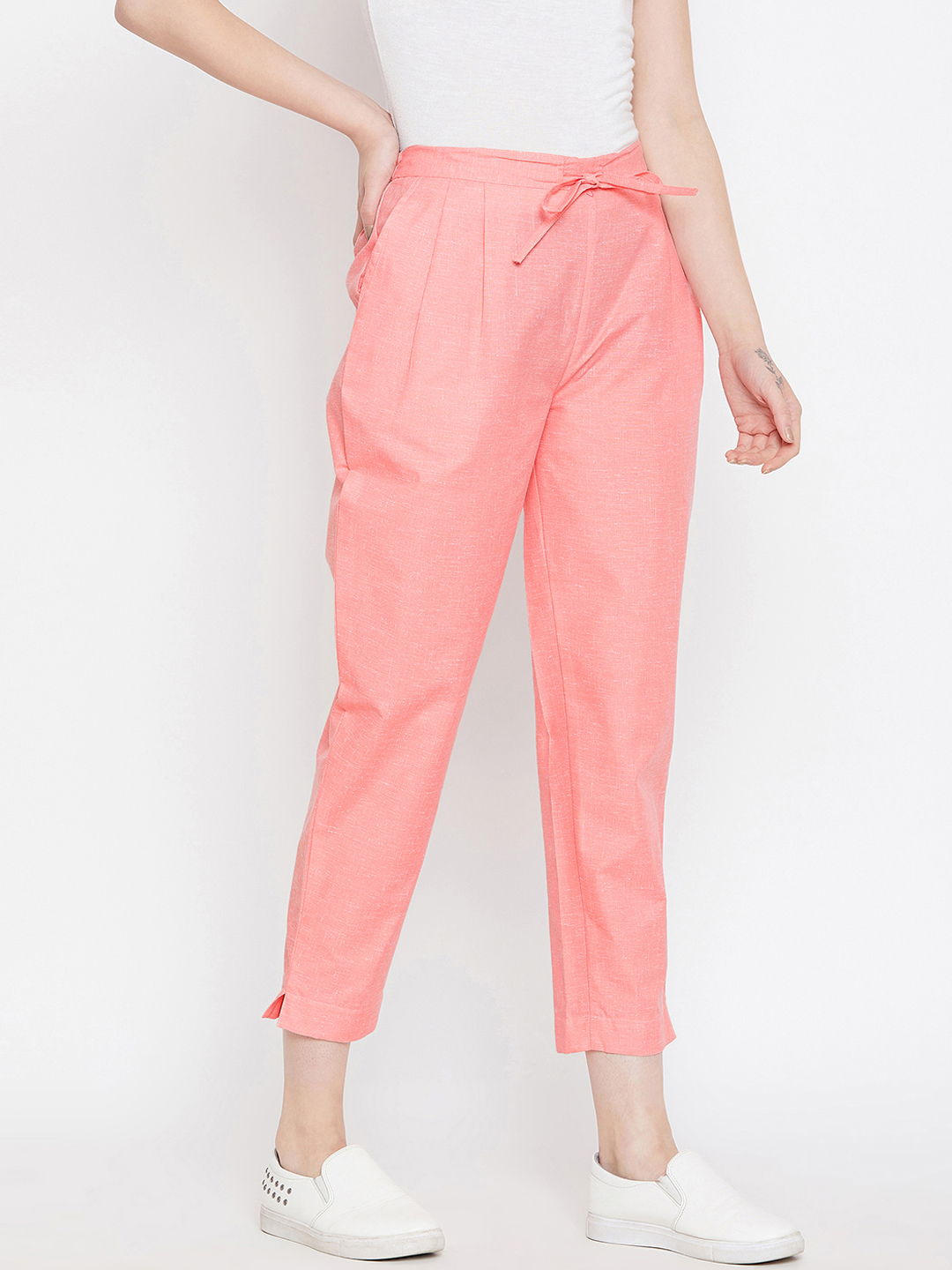 Pink Cotton Cropped Pant-33542