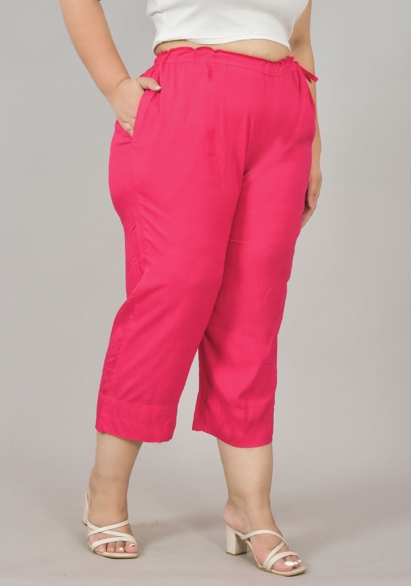 Pink Rayon Plus Size Ankle Length Women Pant-48415