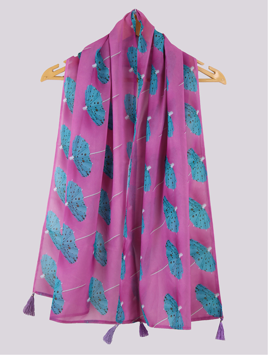 Pink Sky Blue Digital Printed Georgette Stole with Tassel-33418