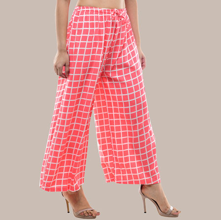 Pink White Cotton Check Palazzo Pant-36316