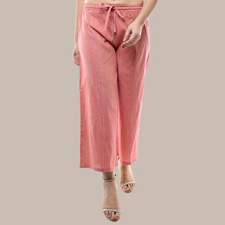 Pink White Cotton Stripe Palazzo Pant-36314