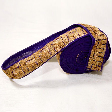9 MTR Roll of Purple and Golden Gota Patti Work Ribbon-4022