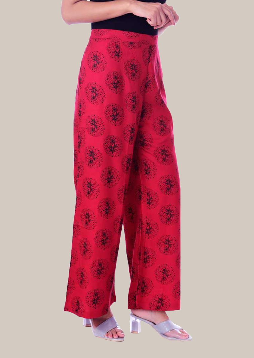 Red Black Rayon Palazzo Pant-34312
