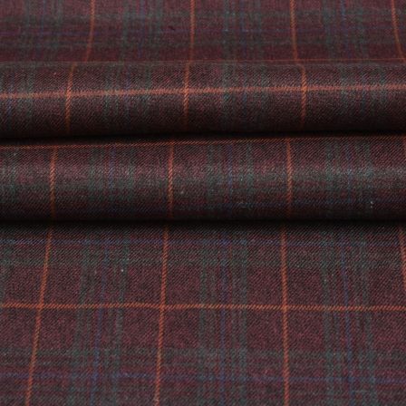 Red Orange Checks Tweed Wool Fabric-90695