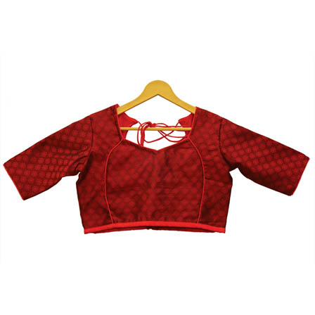 Red Small Floral Silk Brocade Blouse-30121