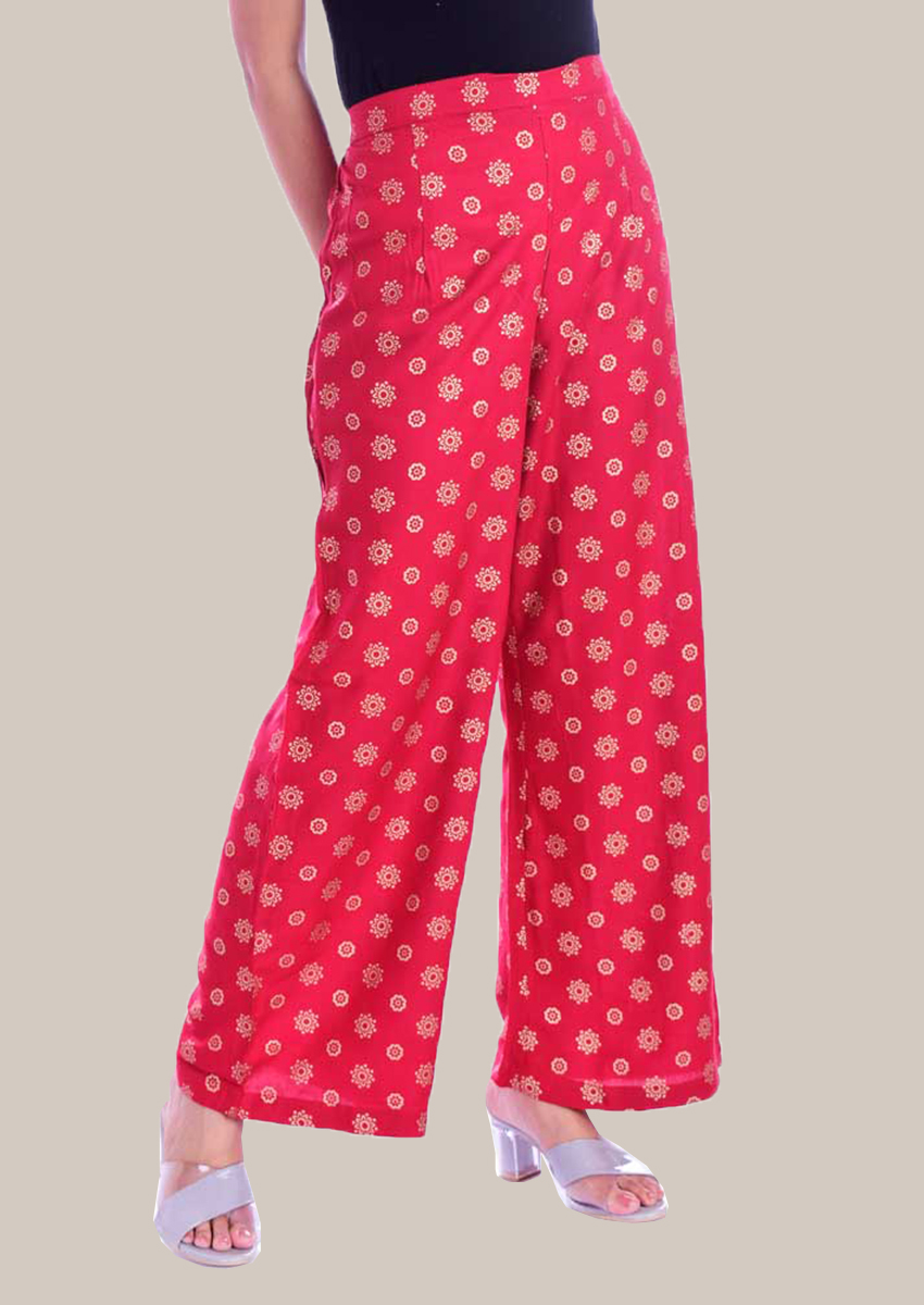 Red White Rayon Palazzo Pant-34305