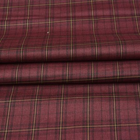 Red Yellow Checks Tweed Wool Fabric-90713
