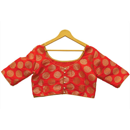 Red and Golden Floral Silk Brocade Blouse-30122
