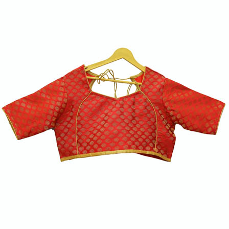 Red and Golden Leaf Silk Brocade Blouse-30101