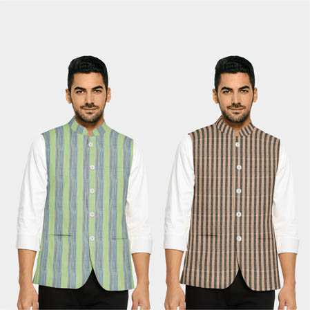 Buy Reversible Green and Beige Men Nehru Jacket Pure Cotton