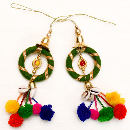 Decorative Green Circular Pattern with Handmade Pom Pom-0042