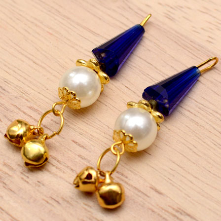 Decorative Handmade Hanging Bells with Dark Blue Stones-0086