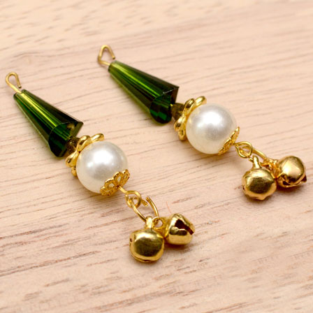 Decorative Handmade Hanging Bells with Dark Green Stone-0079