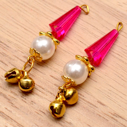 Decorative Handmade Hanging Bells with Pink Stones-0082