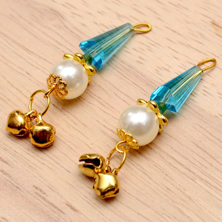 Decorative Handmade Hanging Bells with Sky Blue Stones-0084