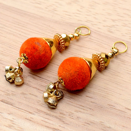 Handmade Decorative Handing Latkans with Orange Pom Pom-0058