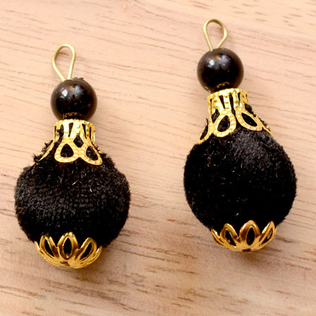 Handmade Pom Pom Decorative Latkans with Black Pearls-0072