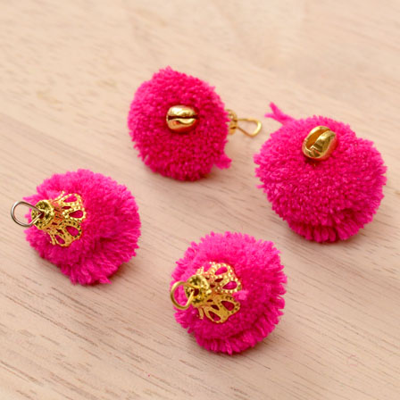 Pink Pom Pom Decorative Handmade Latkans with Bells-0064