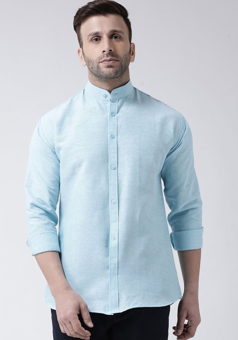 Sky Blue Cotton Handloom Men Shirt-48737