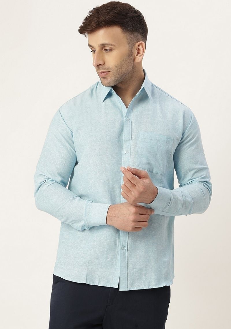 Sky Blue Cotton Handloom Men Shirt-48745