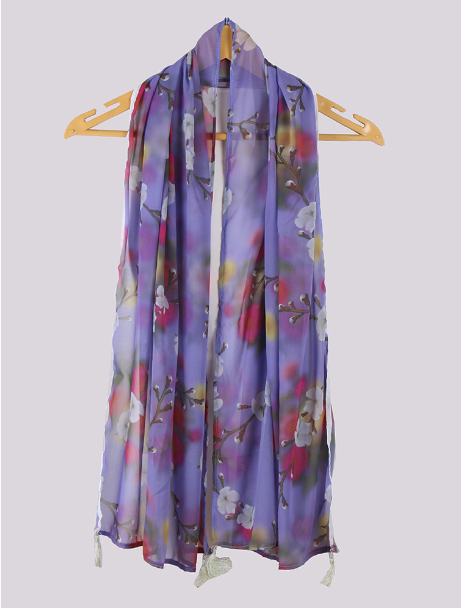 Sky Blue Red Digital Printed Georgette Stole with Tassel-33414