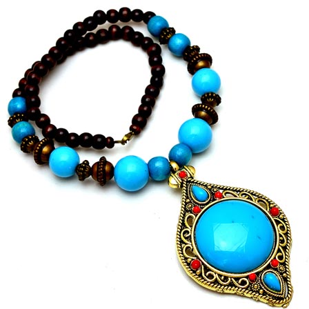 Sky Blue and Maroon pearls Drop Neckless with leaf Pattern Pandent for Women