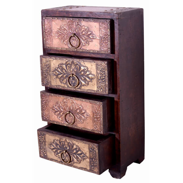 Teak Wood Brown Color Beautiful Chest of 4 Wooden Drawers