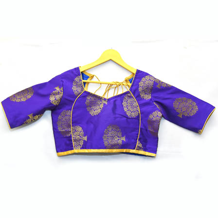 Violet and Golden Tree Silk Brocade Blouse-30110
