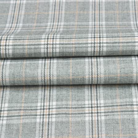 White Black Checks Tweed Wool Fabric-90690