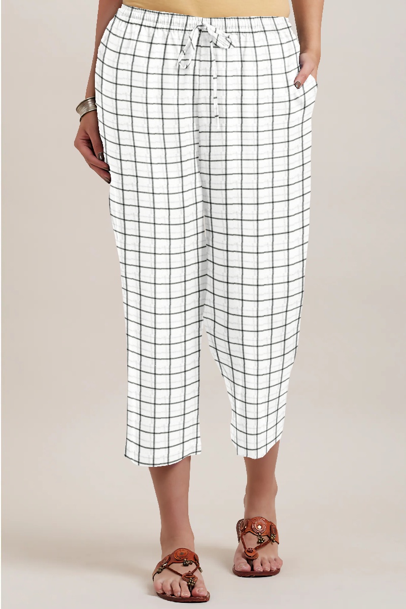 White Black Cotton Check Women Culotte-35935