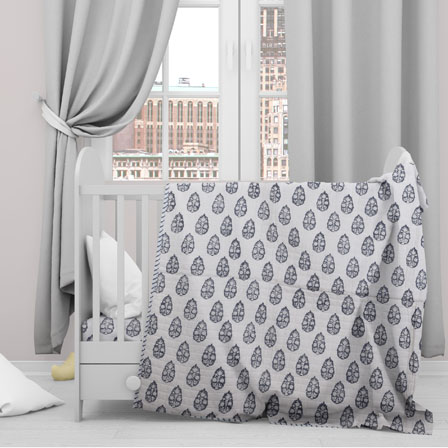 White Black Floral Cotton Block Print Baby Quilt-33145