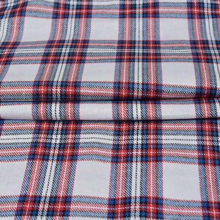 White Black and Red Twill Cotton Handloom Fabric-90405